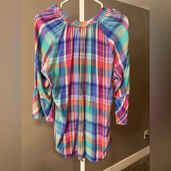 Como Vintage Colorful Plaid Blouse Size XL - Picture 4 of 4